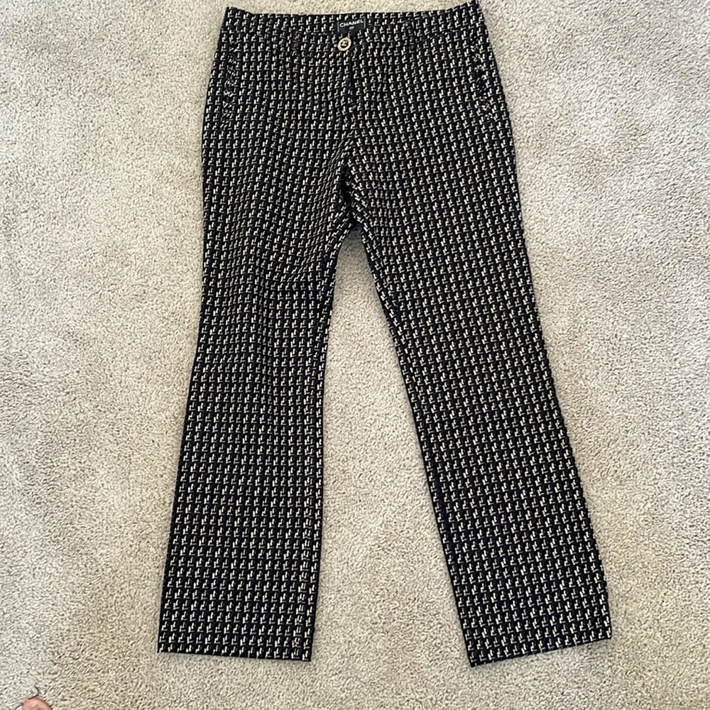 CHANEL Black and White Patterned Women's Pants